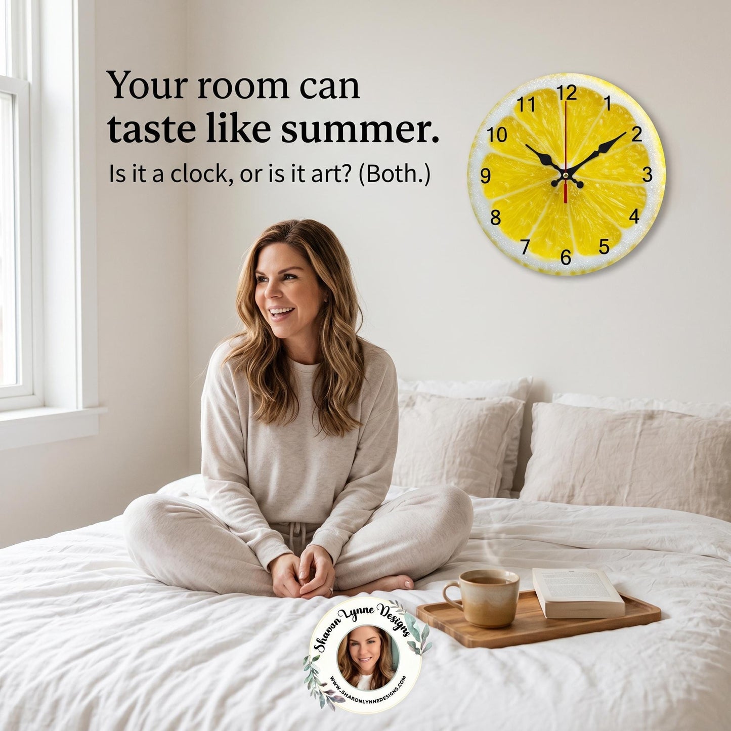 Lemon Slice Wooden Wall Clock, Vibrant Citrus Design with Silent Movement
