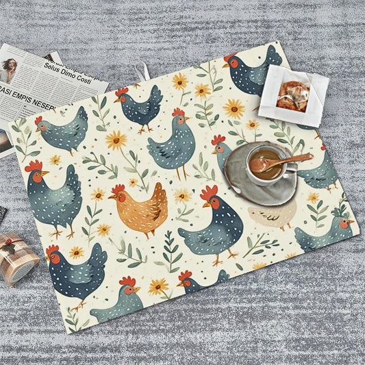 Chicken Large Dish Drying Mat Kitchen Microfiber Absorbent Counter Protector Farm Animal Decor