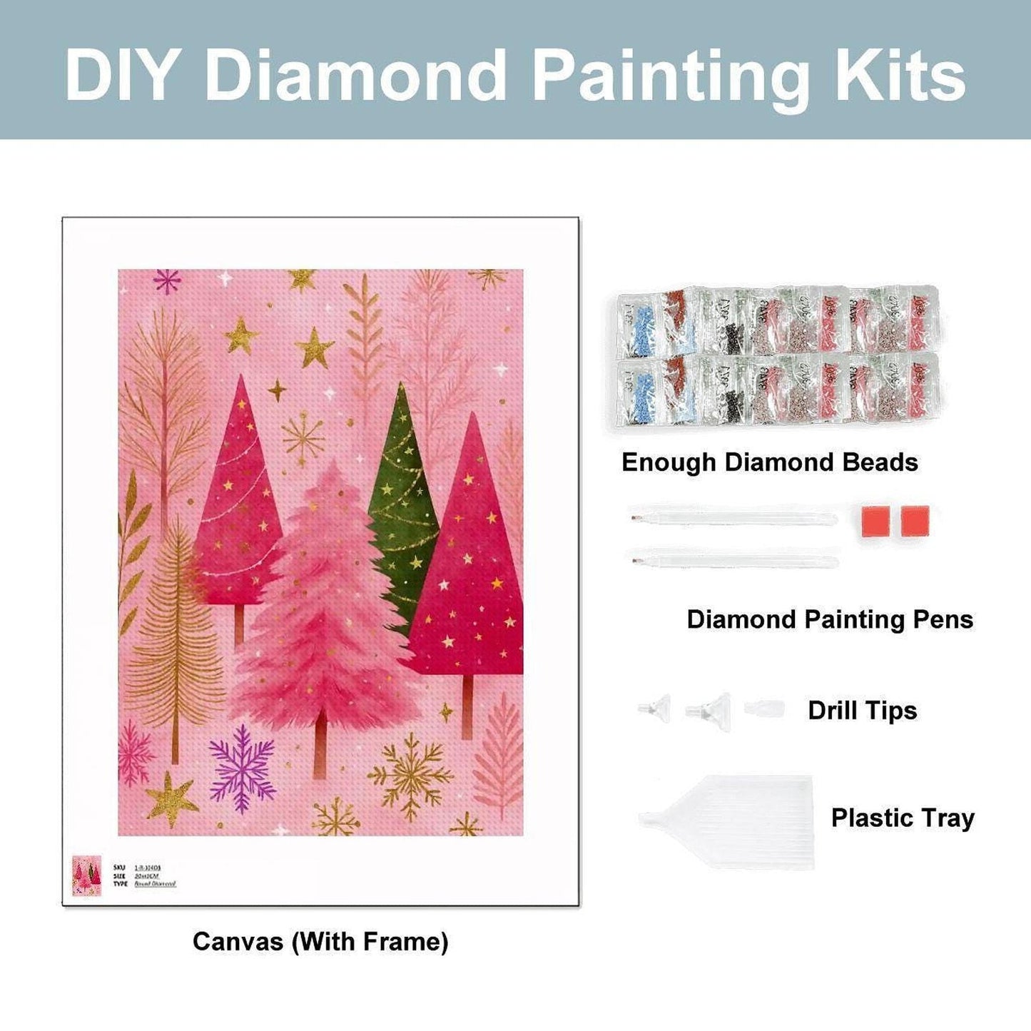 Pink Tree Diamond Painting Kit, DIY Canvas Art for Holiday Decor