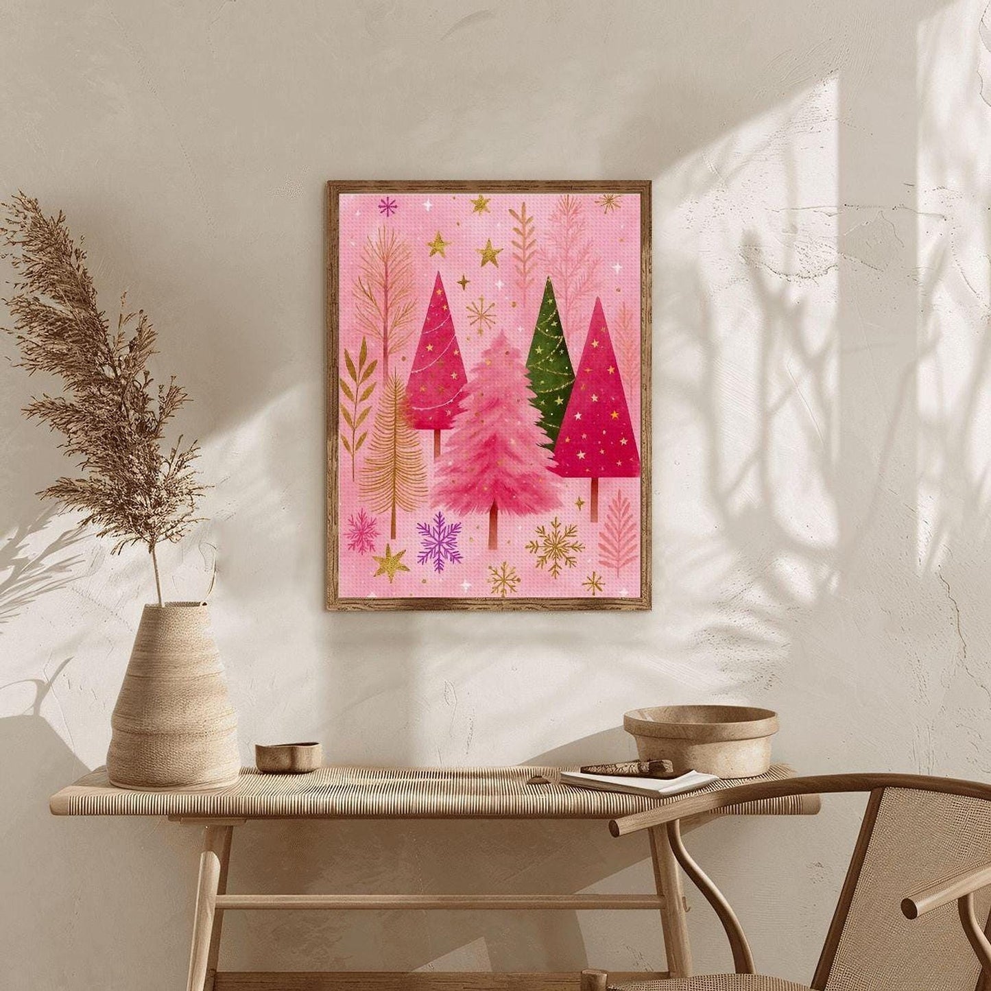 Pink Tree Diamond Painting Kit, DIY Canvas Art for Holiday Decor