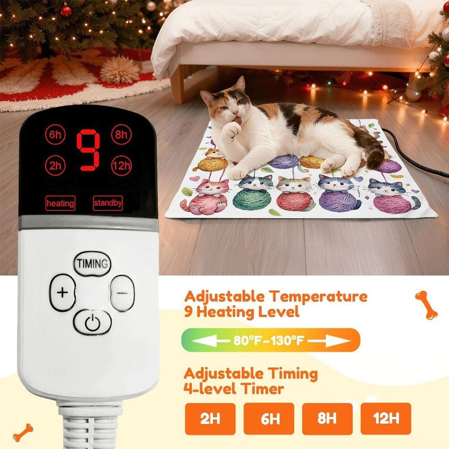 Cat Heating Pad, Cozy Electric Warmer with Soft Fleece Cover