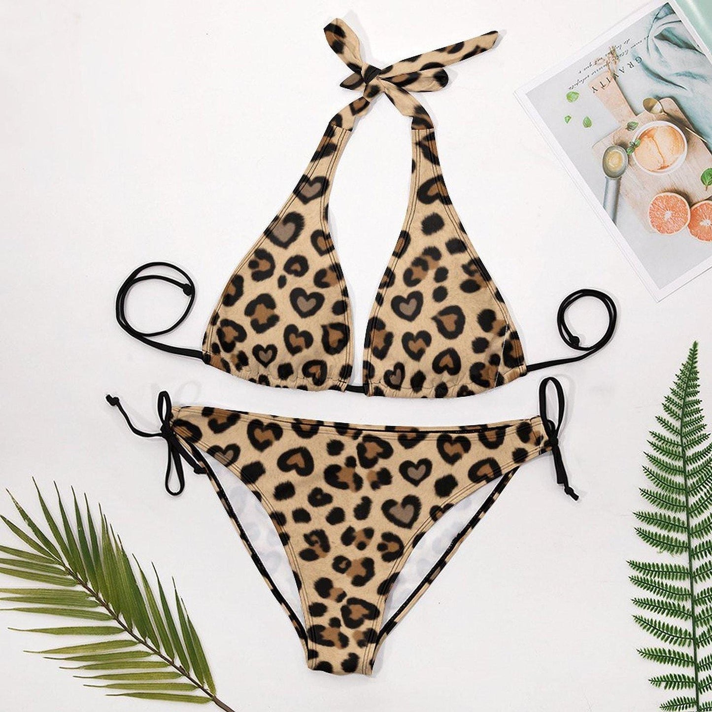 Cheetah Print Bikini, Fierce Heart Halter Two-Piece Swimsuit for Summer Fun