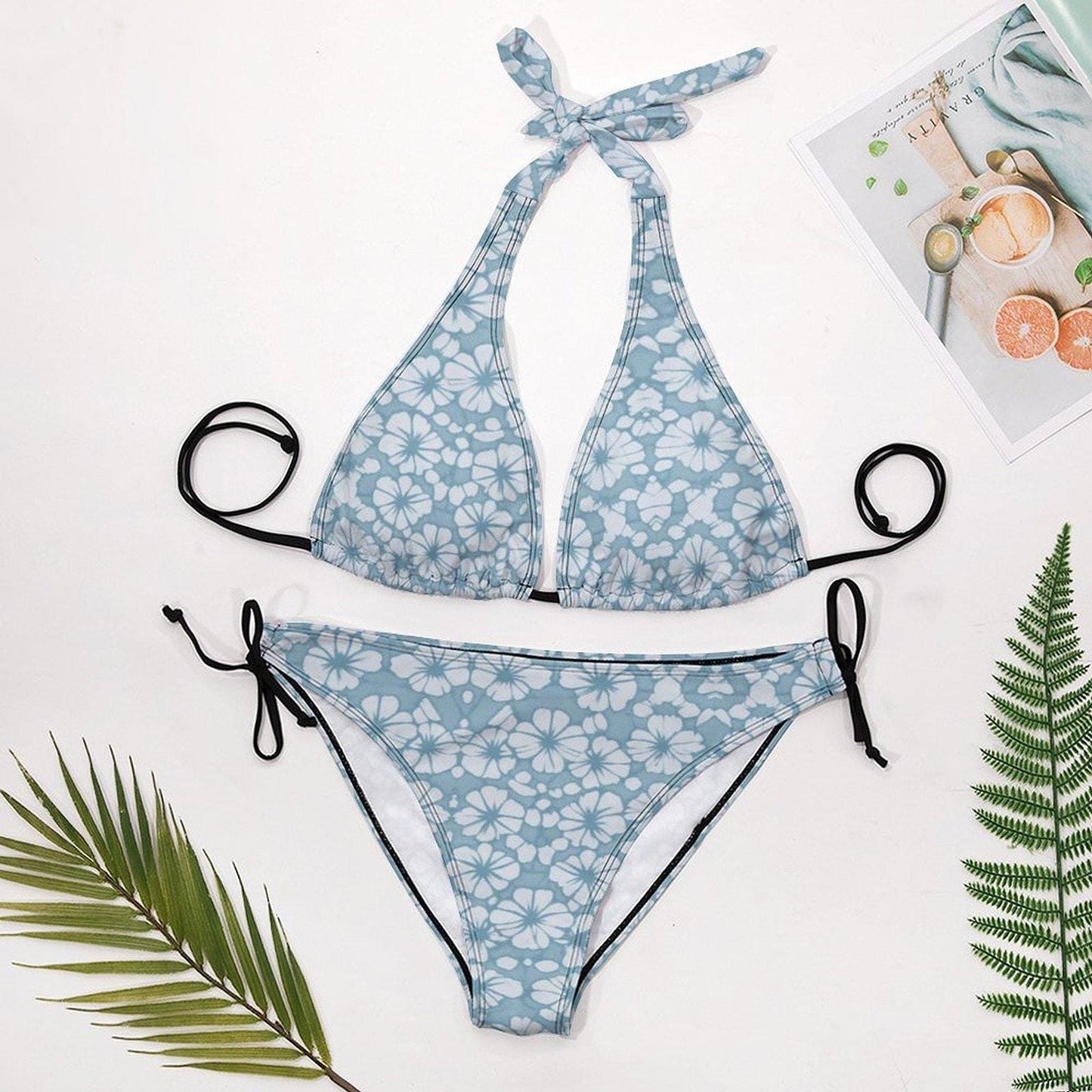 Floral Bikini Set, Chic Halter Two-Piece Swimwear with Tie-Back Design
