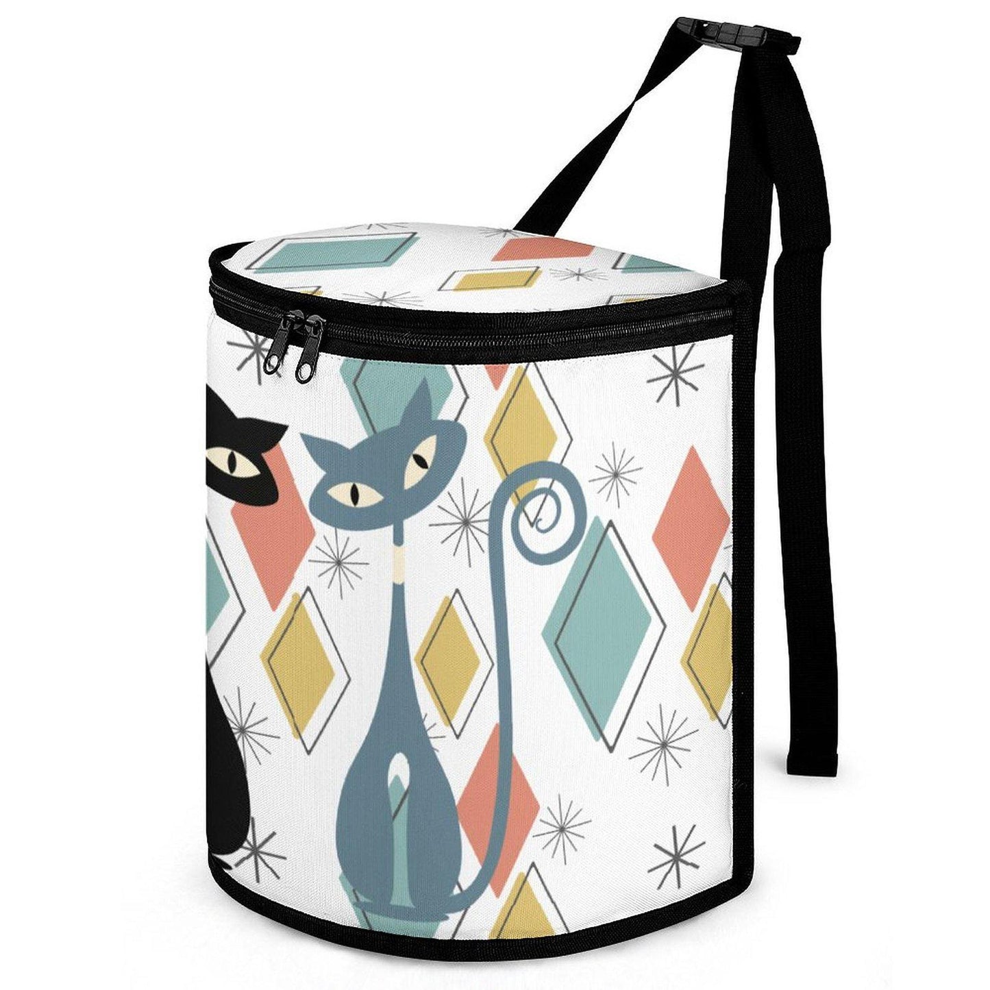 Retro Cat Trash Bin, Vintage-Style Collapsible Car Waste Container in Durable Polyester