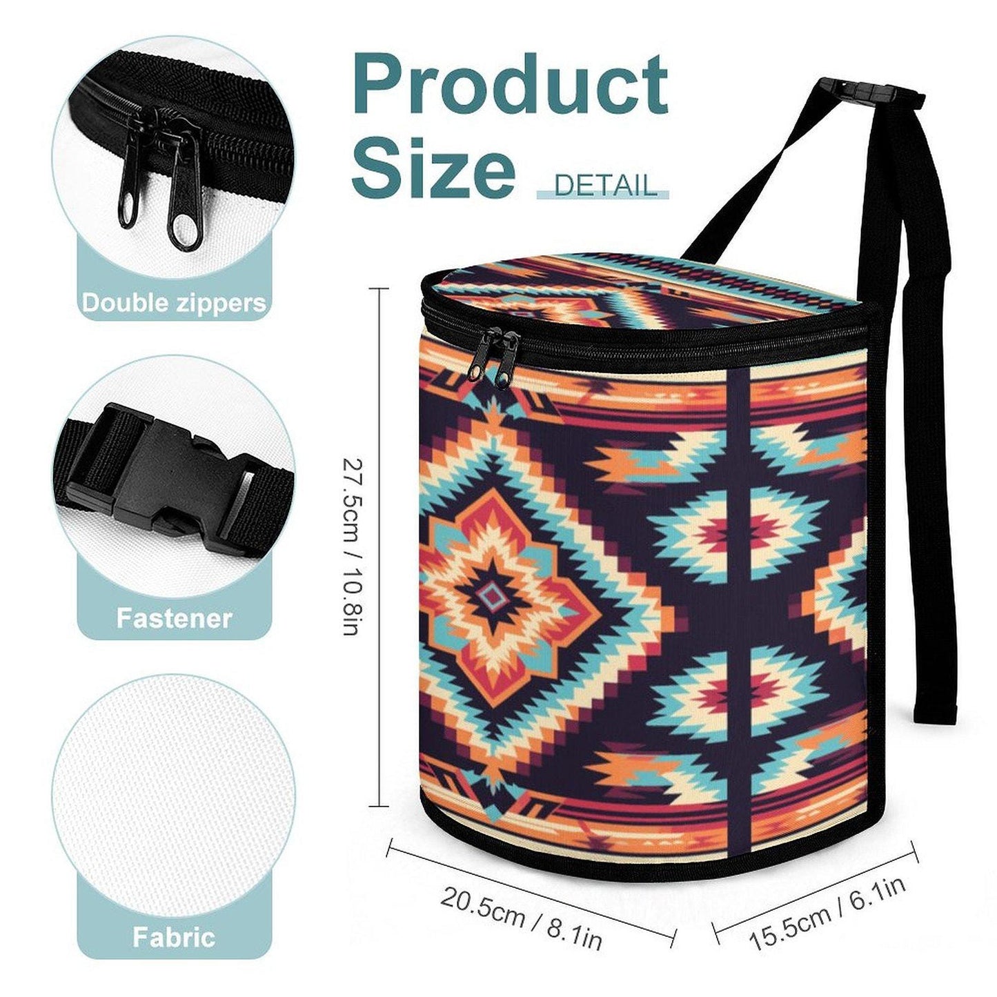 Collapsible Car Trash Bin, Native Pattern Polyester Wastebasket for Vehicle Organization