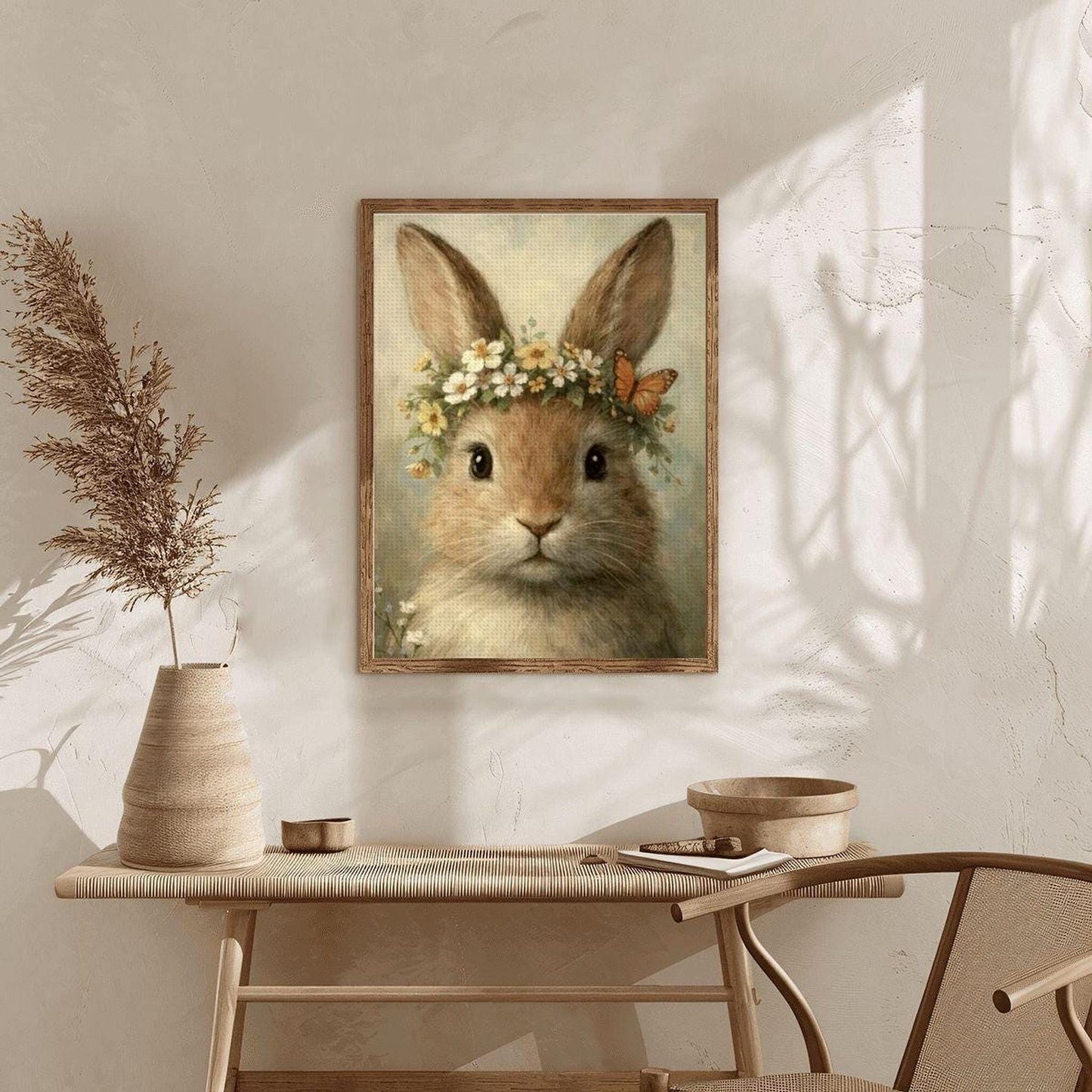 Vintage Bunny Diamond Painting Kit, DIY Canvas Craft Project with Acrylic