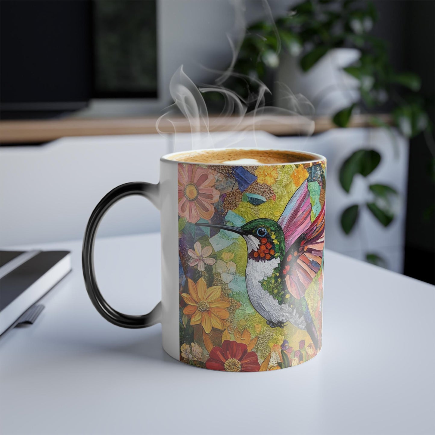 Heat Activated Mug with Hummingbird Design, Color Changing Ceramic Coffee Cup
