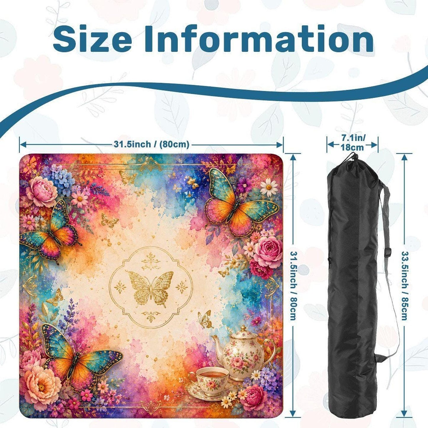 Butterfly Mahjong Playing Mat 31.5" x 31.5", Non-Slip Table Mat with Storage Bag