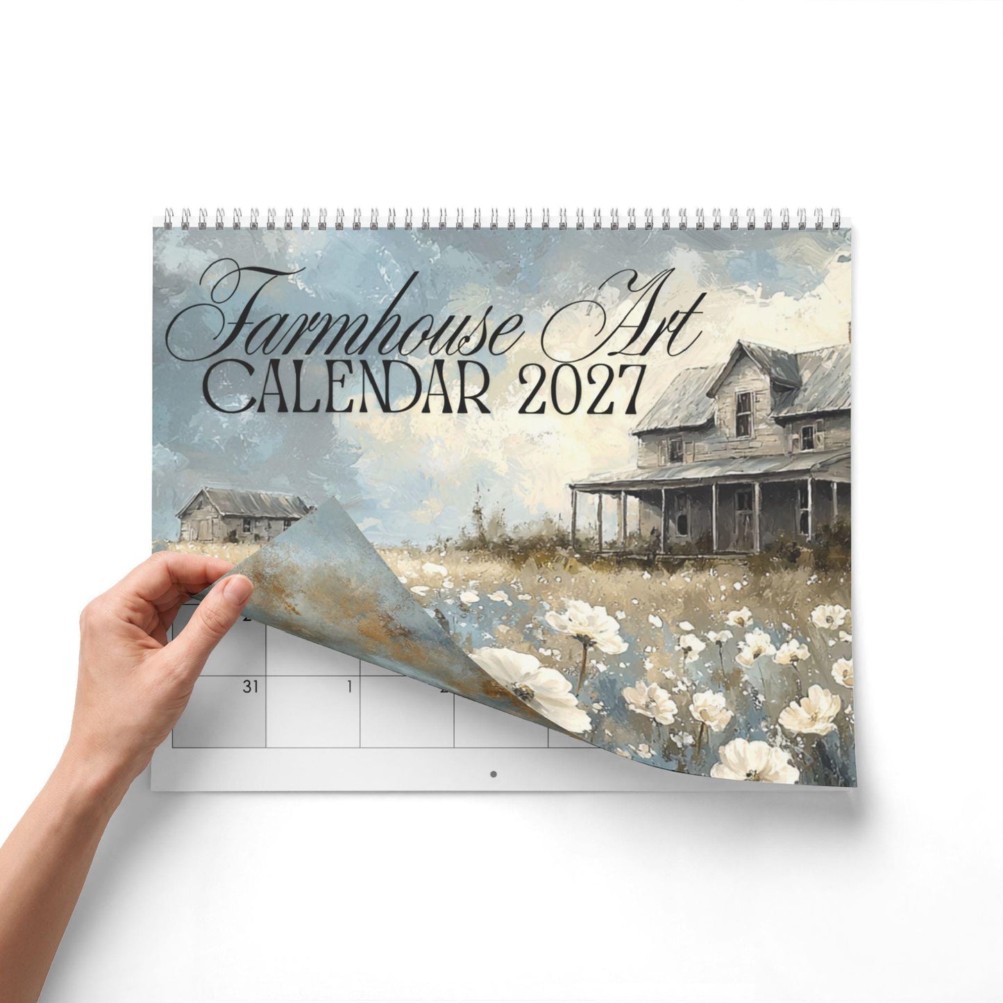 2027 Wall Calendar, Rustic Farmhouse Art with Barn Scene and Floral Fields