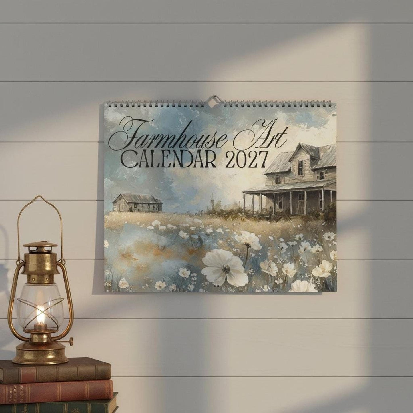 2027 Wall Calendar, Rustic Farmhouse Art with Barn Scene and Floral Fields