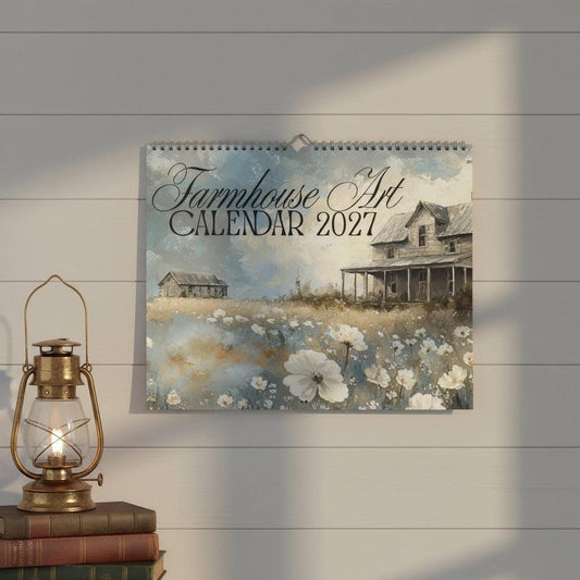 2027 Wall Calendar, Rustic Farmhouse Art with Barn Scene and Floral Fields