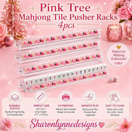 Pink Mahjong Rack Set, 4pcs Festive Acrylic with Christmas Tree Design