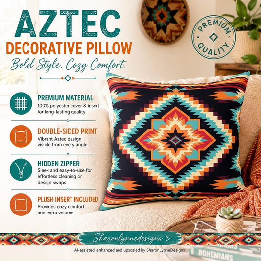 Southwestern Aztec Throw Pillow: Bohemian Home Decor Accent