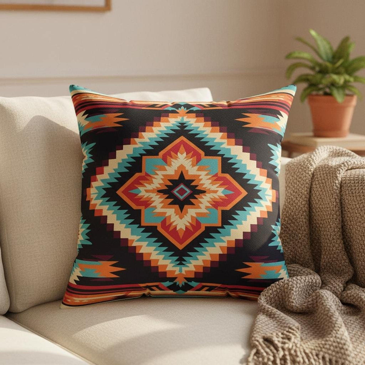 Southwestern Aztec Throw Pillow: Bohemian Home Decor Accent