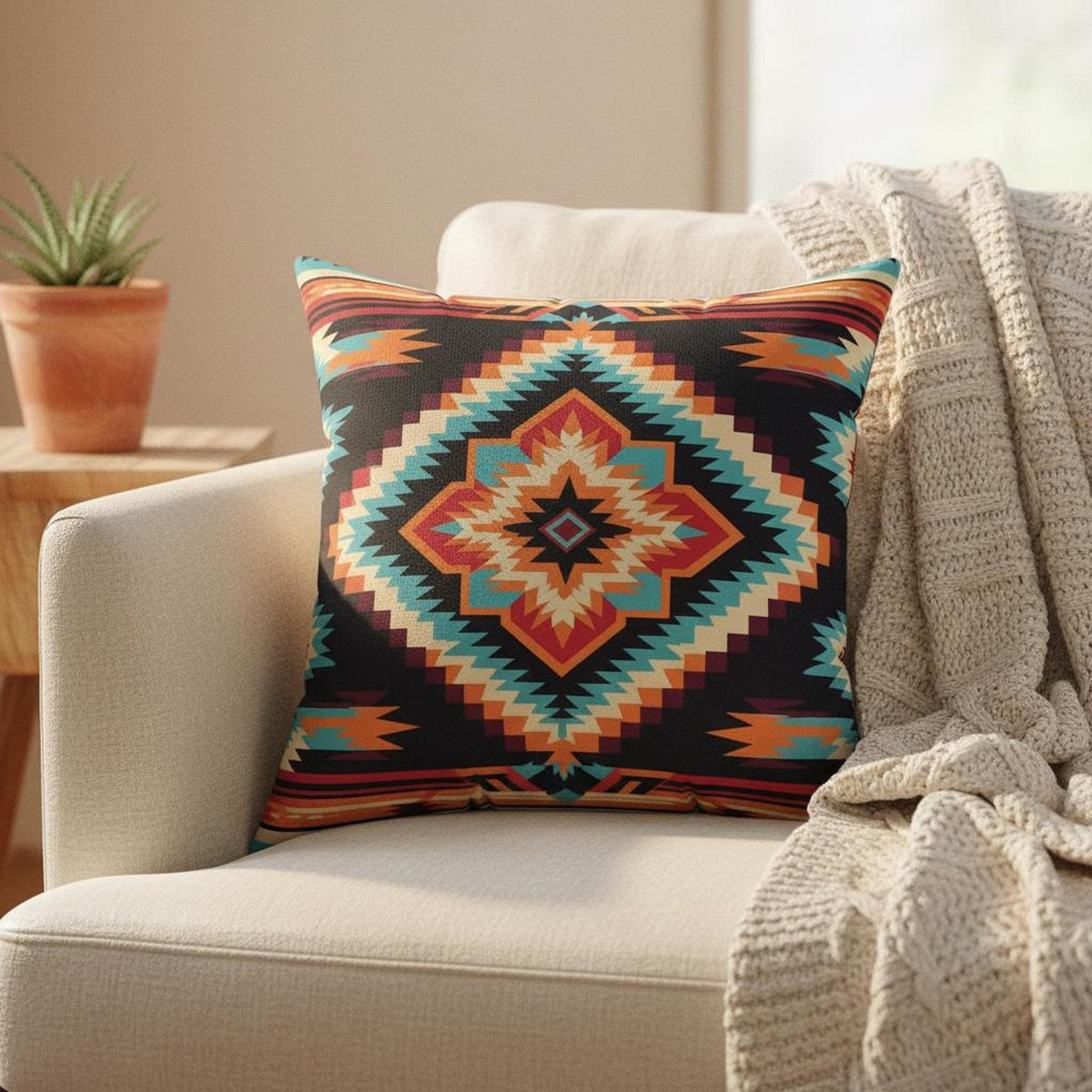 Southwestern Aztec Throw Pillow: Bohemian Home Decor Accent