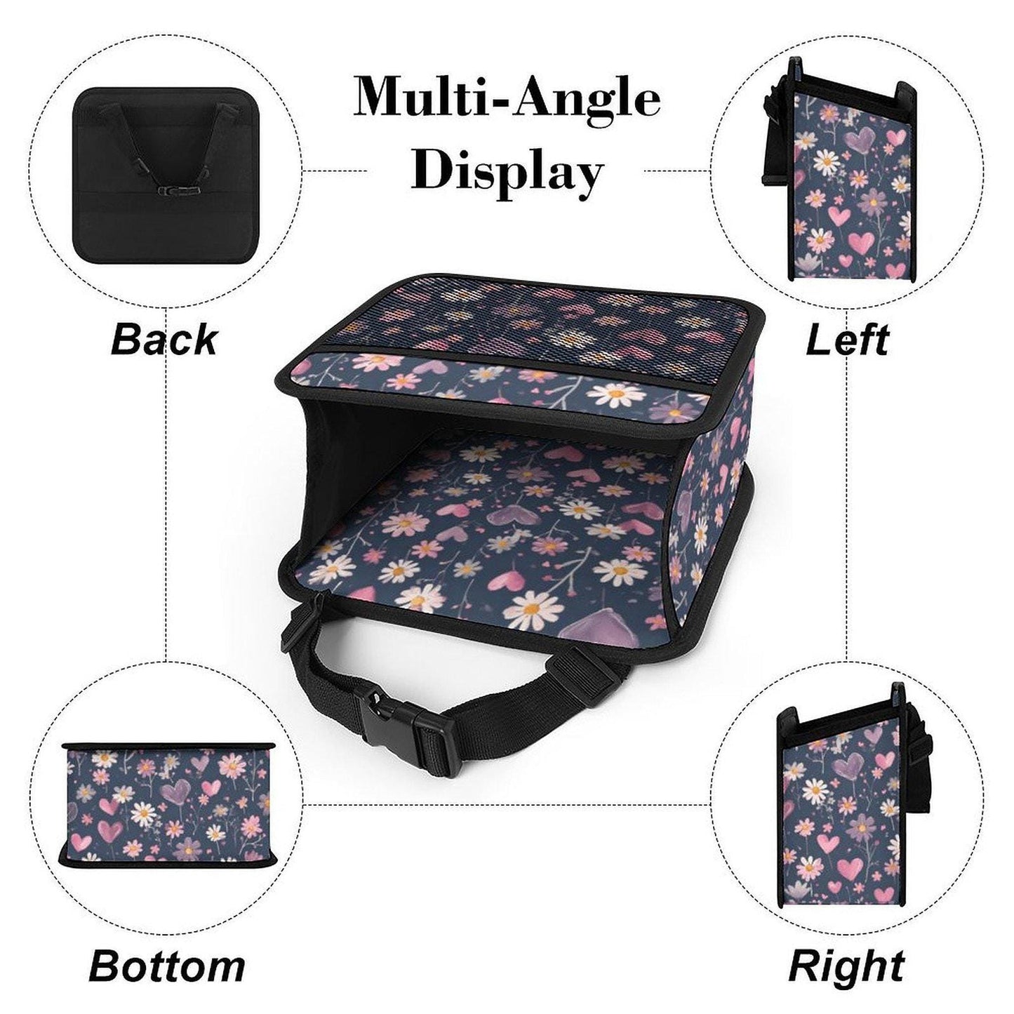 Blue Heart Car Seat Organizer, Durable PU Storage Bag with Mesh Pockets