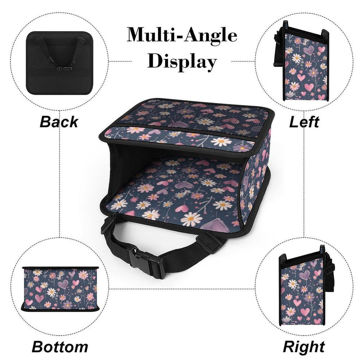 Blue Heart Car Seat Organizer, Durable PU Storage Bag with Mesh Pockets