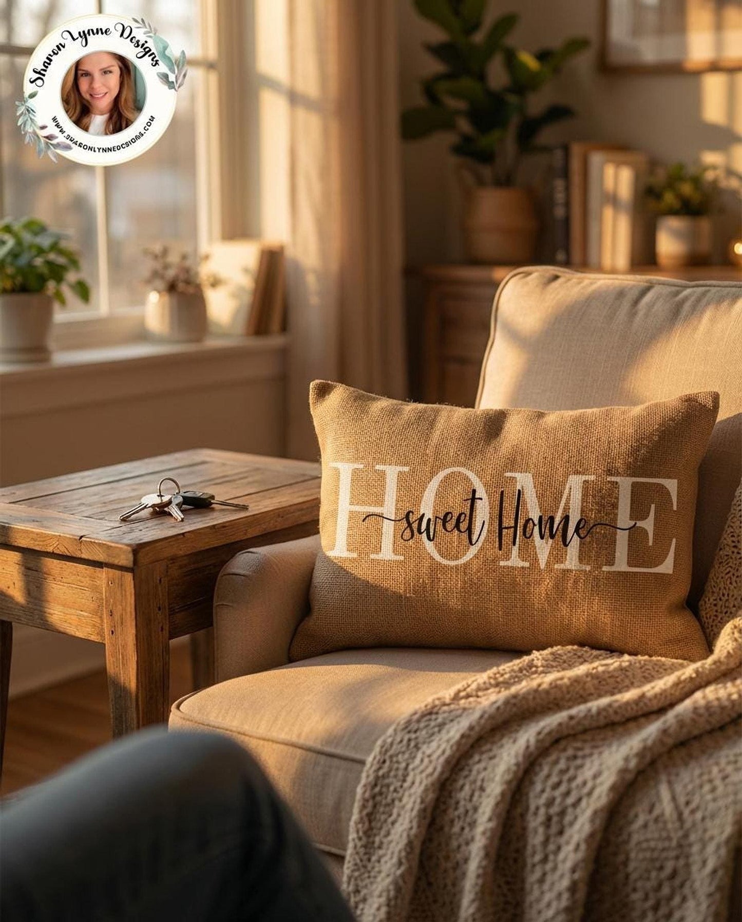 Farmhouse Lumbar Pillow, Beige Burlap Accent Cushion for Rustic Decor