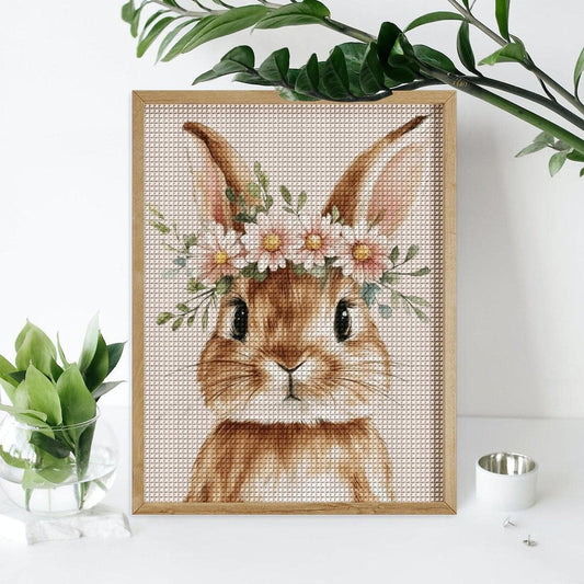 Bunny Diamond Painting Kit: DIY Mosaic Art with Flower Crown for Relaxing Craft Project