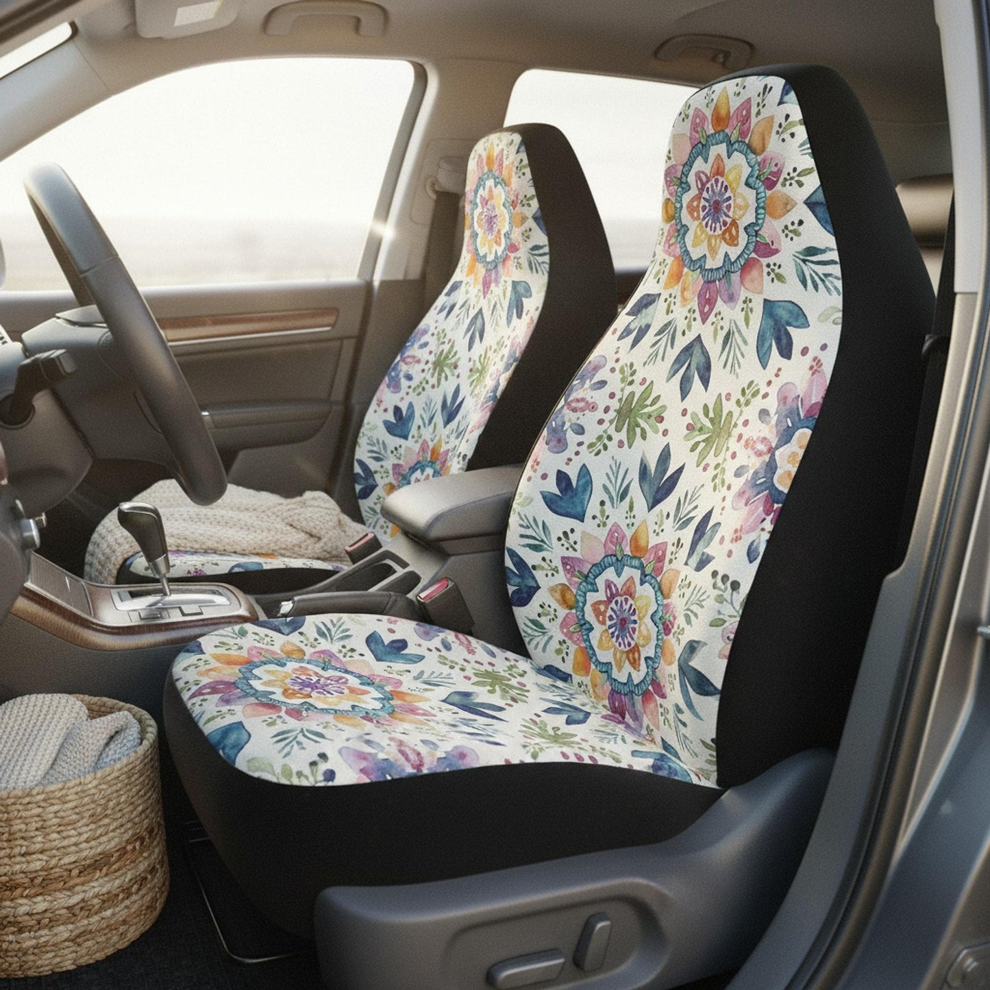 Boho Car Seat Covers, Floral Polyester Design for Stylish Protection