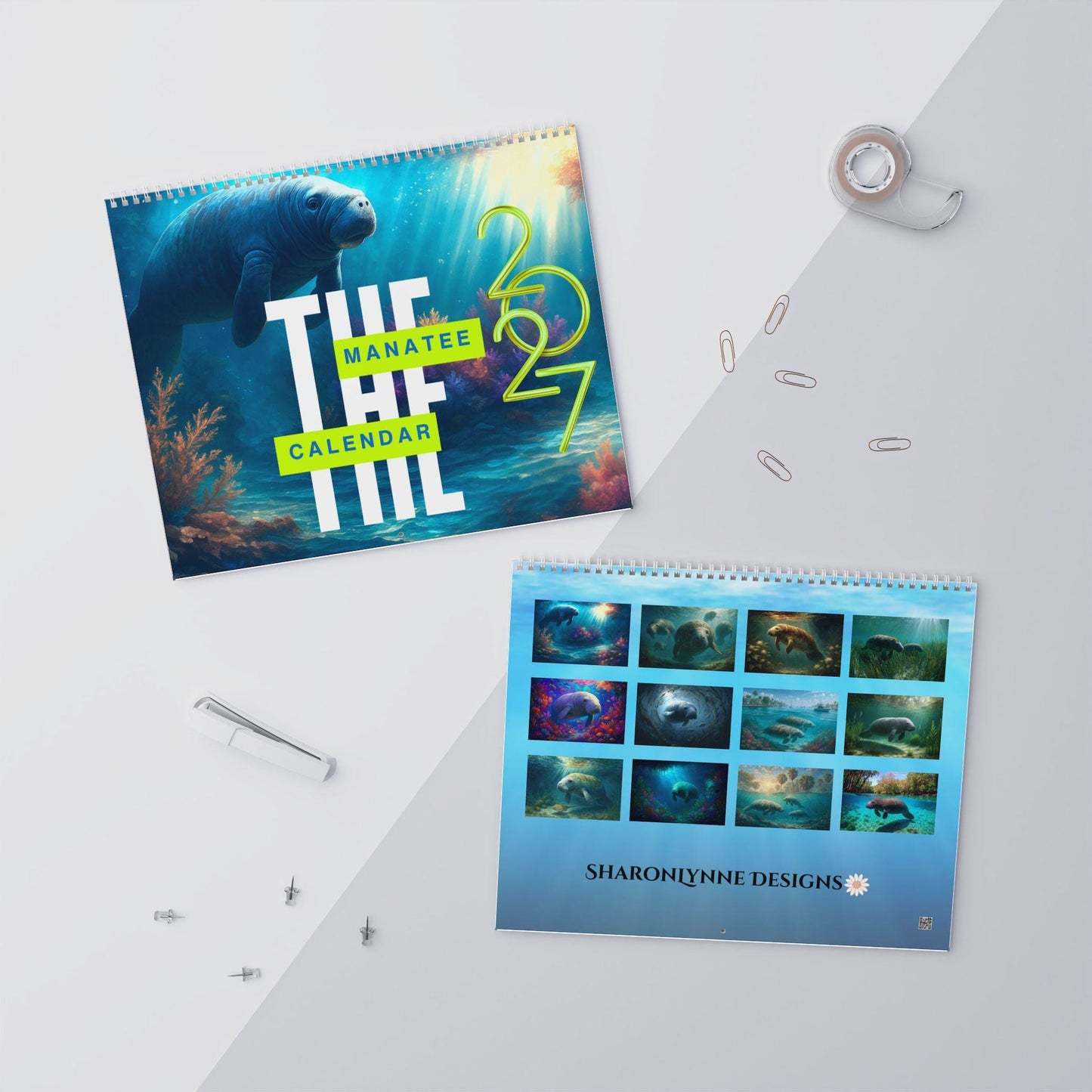 Manatee Illustrated Wall Calendar 2027, Ocean Wildlife Monthly Planner