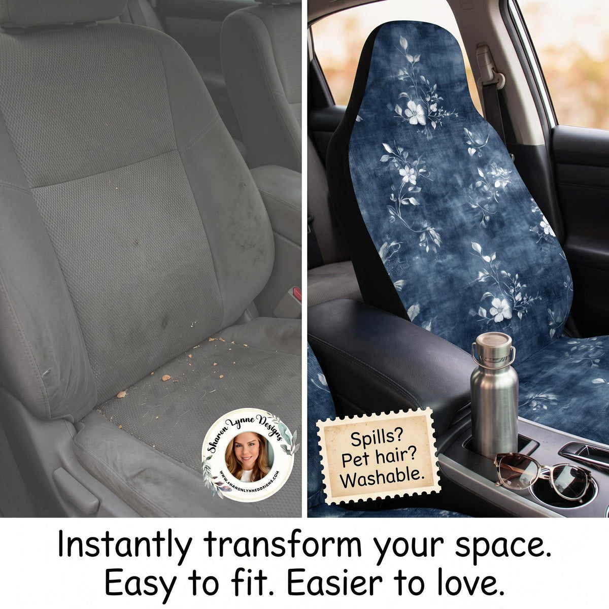 Floral Denim Car Seat Covers: Stylish Protection for Vehicle Interior, Easy Install & Washable