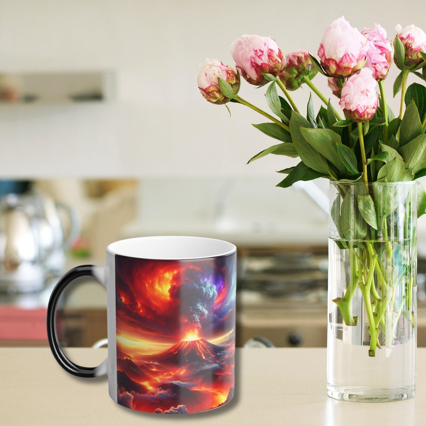 Erupting Volcano Color-Changing Mug, 11 oz Ceramic Coffee Cup for Hot Beverages