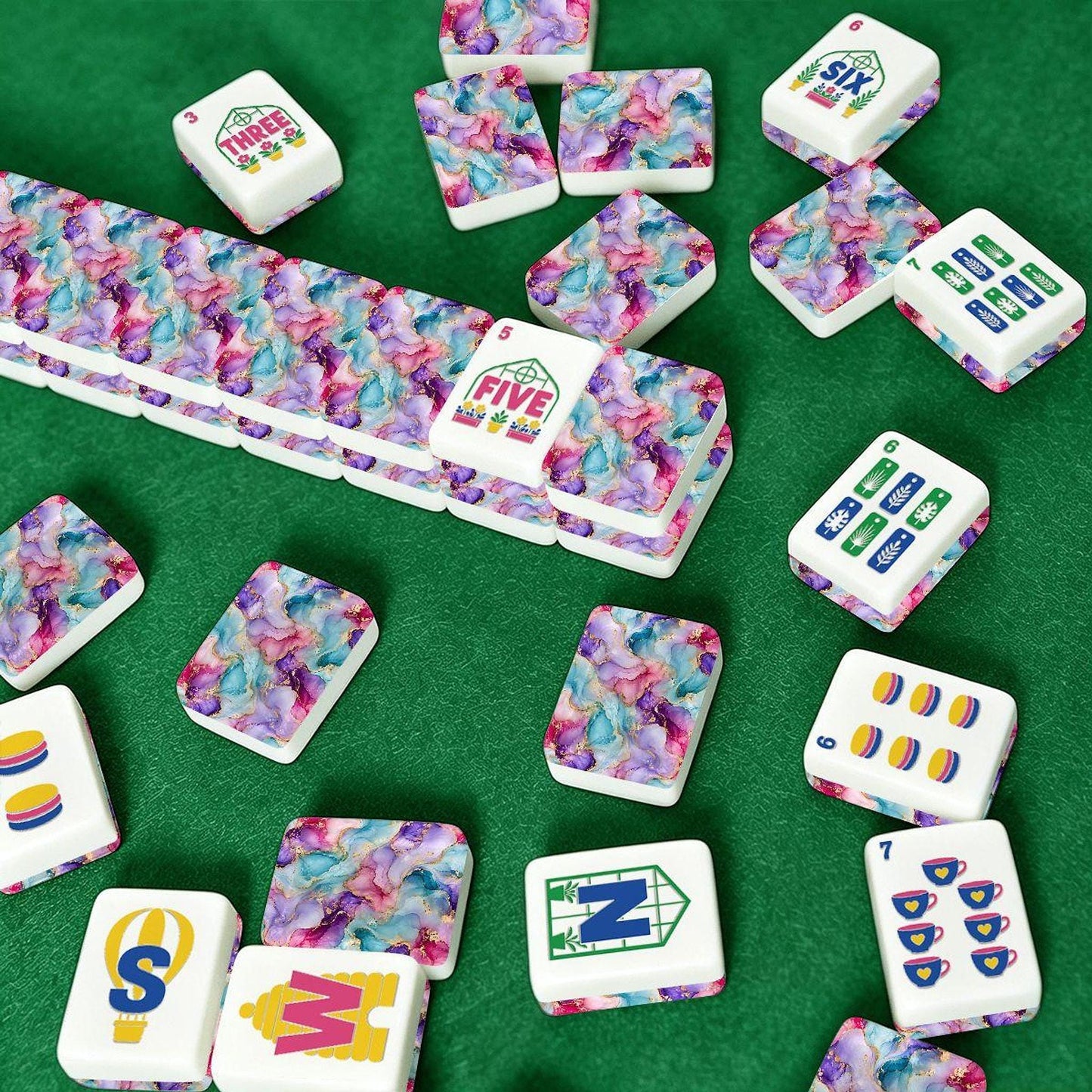 Luxury Mahjong Tile Set, 160 Piece Acrylic Game with Floral Design
