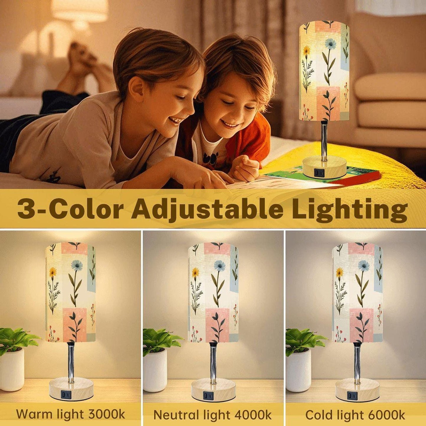 Bedside Table Lamp with USB Charging Port - Rustic Touch Control Light