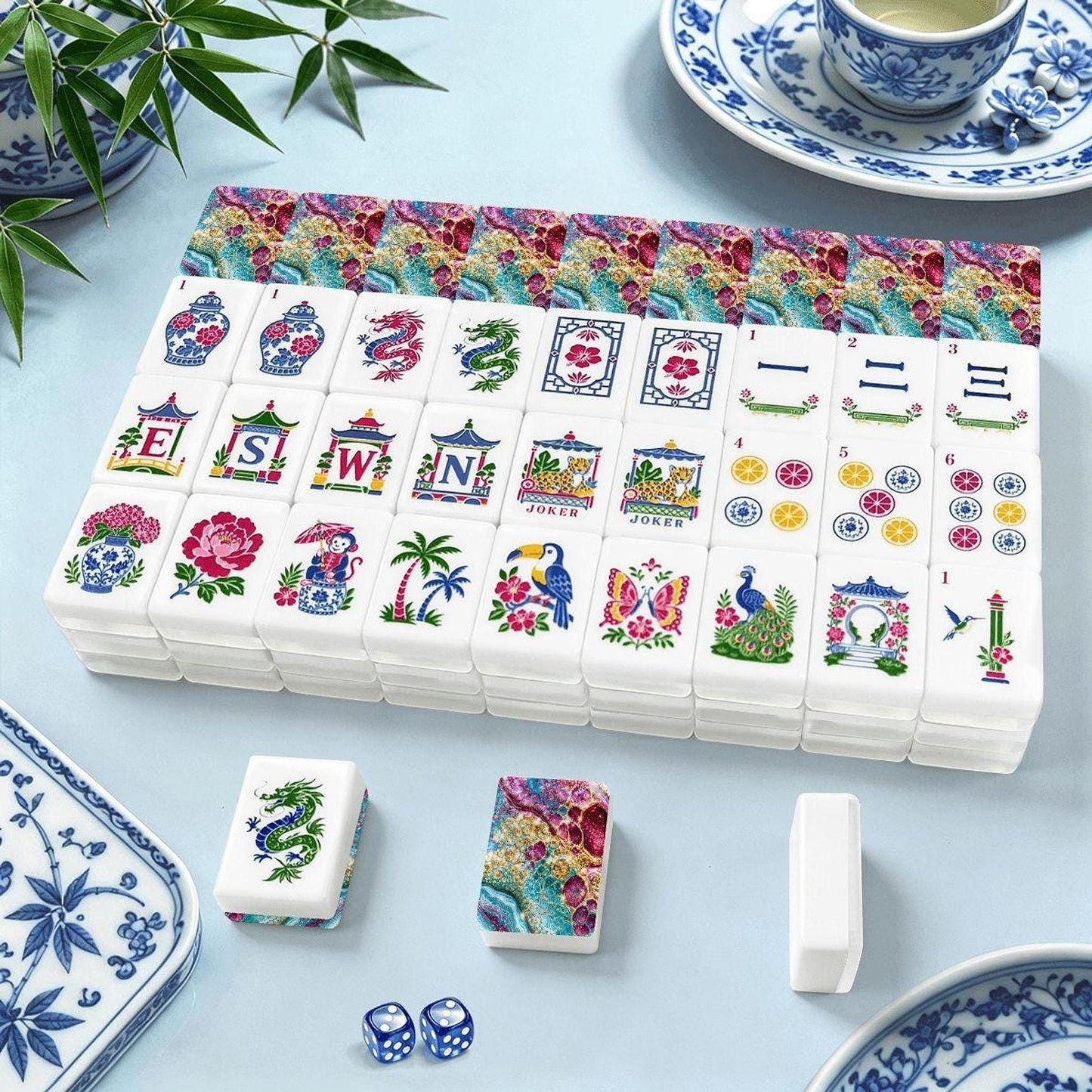 Golden Geode American Mahjong Set, Colorful Acrylic Tiles with Jokers