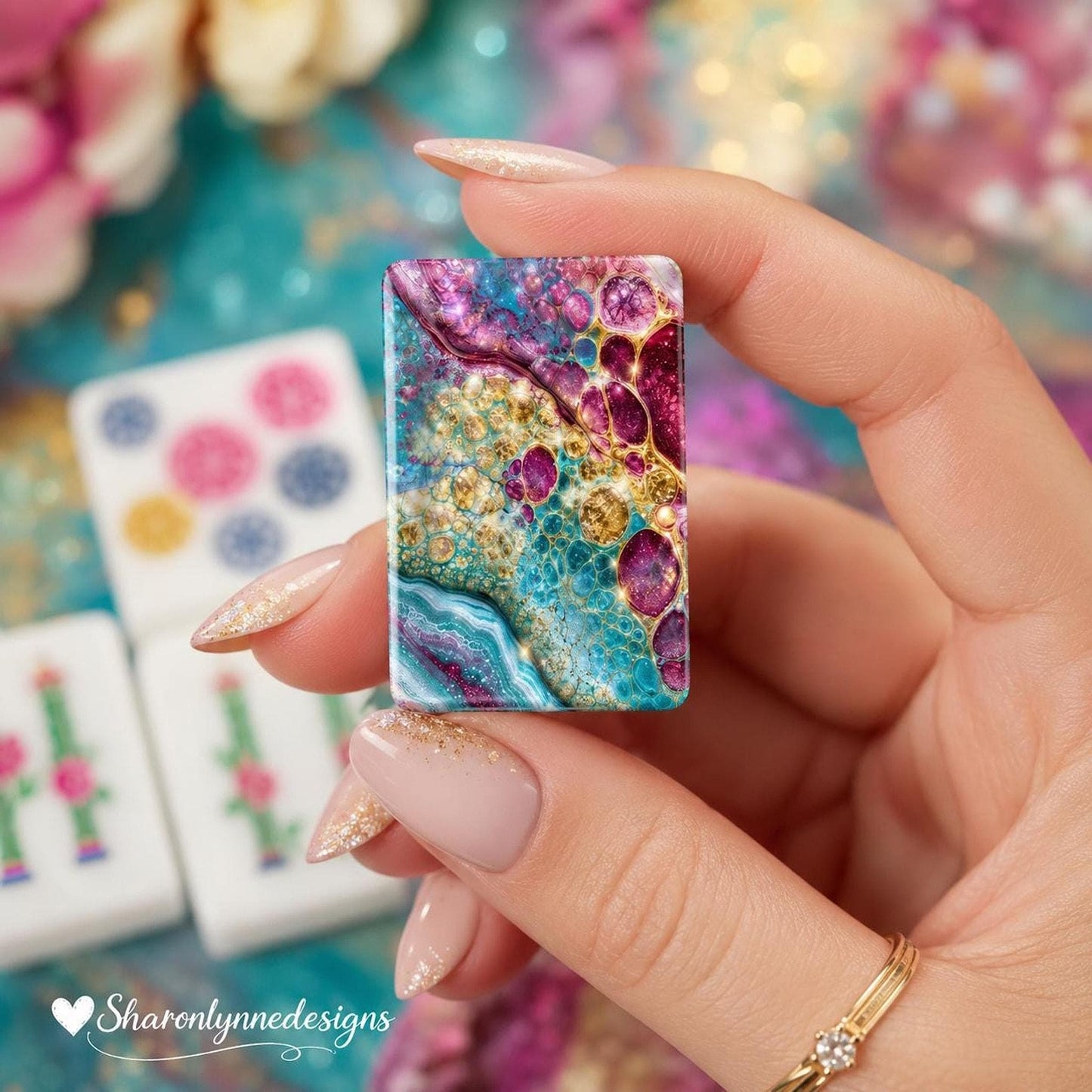 Golden Geode American Mahjong Set, Colorful Acrylic Tiles with Jokers