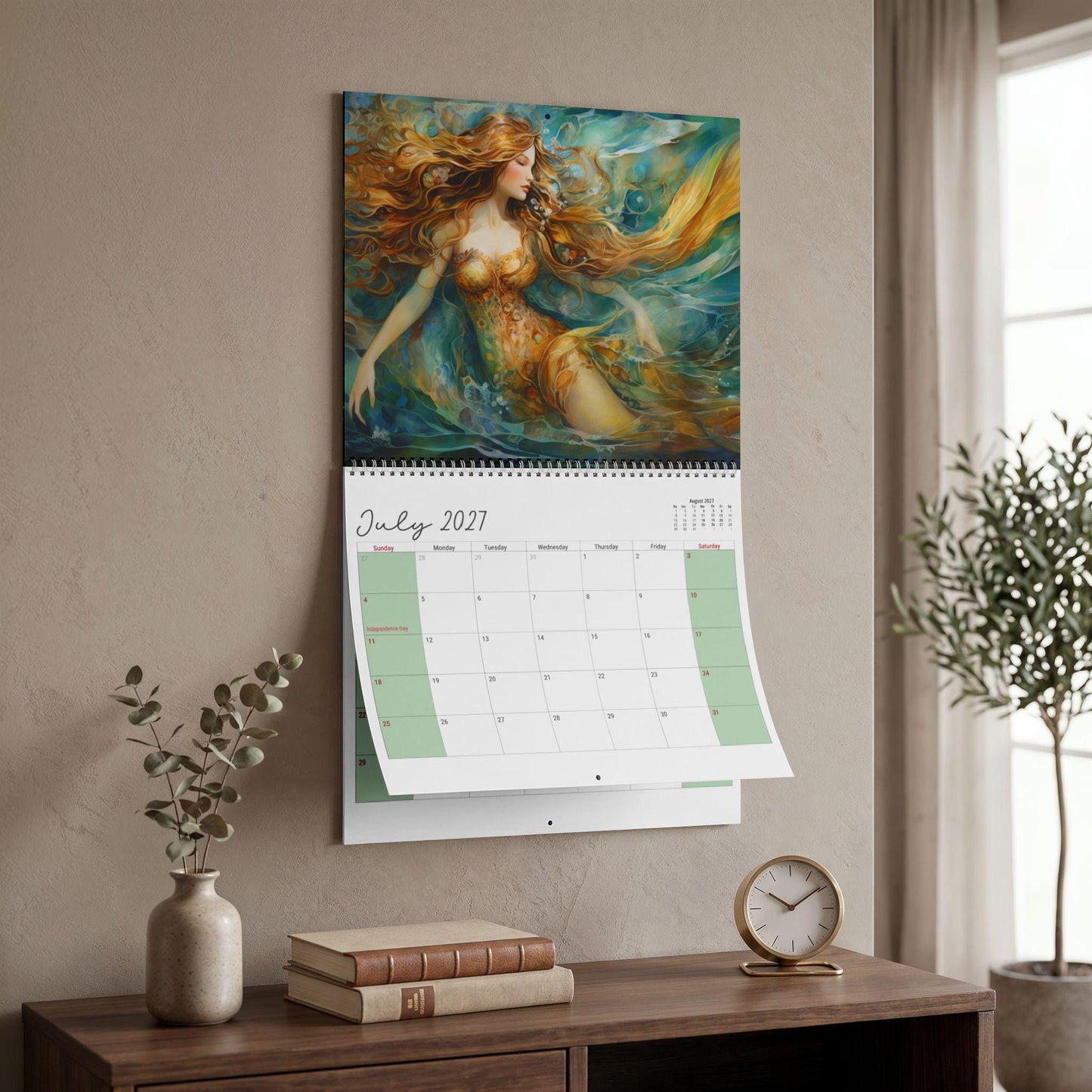 Mermaid Art Wall Calendar | 2027 Illustrated Monthly Planner
