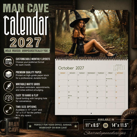 Man Cave Wall Calendar - Monthly Planner for him, Office Organizer, Masculine Home Decor