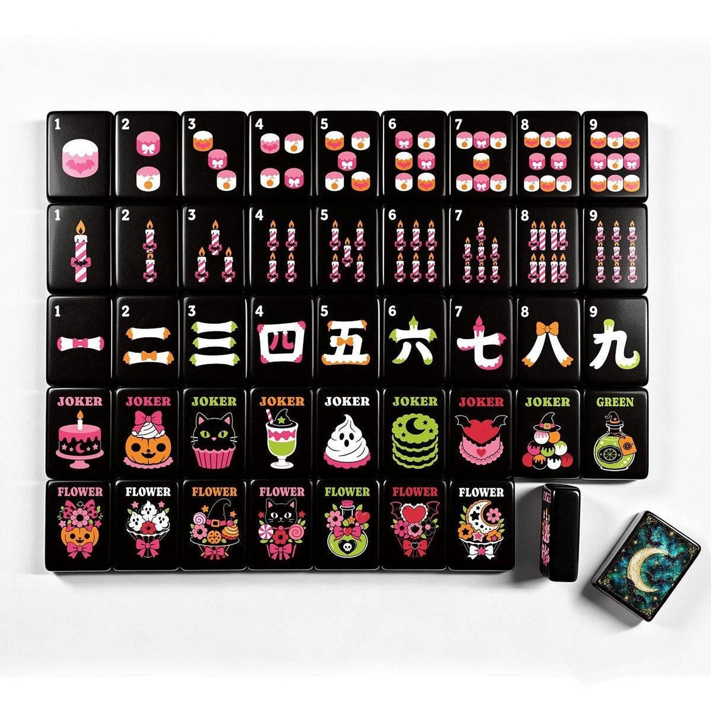 Halloween Mahjong Bat Moon Tile Set – 160 Piece Black Acrylic Game
