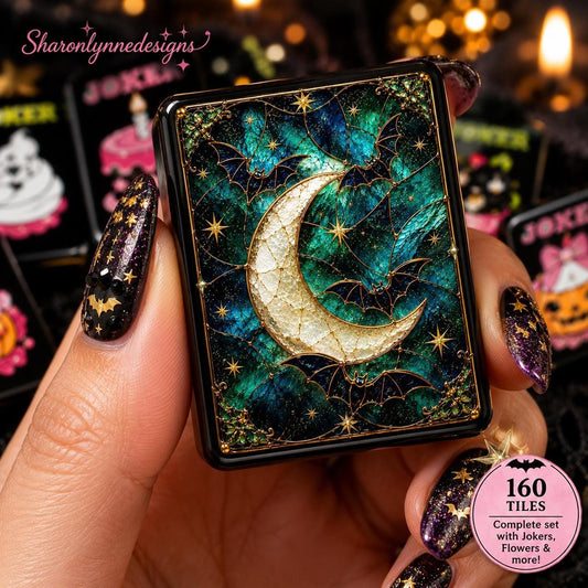 Halloween Mahjong Bat Moon Tile Set – 160 Piece Black Acrylic Game