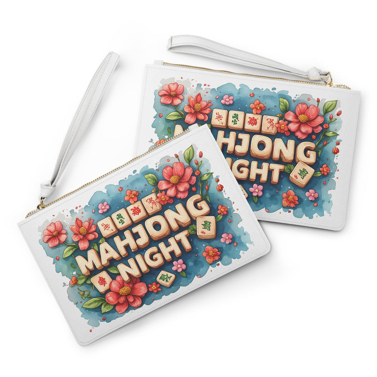 Floral Mahjong Tiles Clutch Bag | Game Night Wristlet