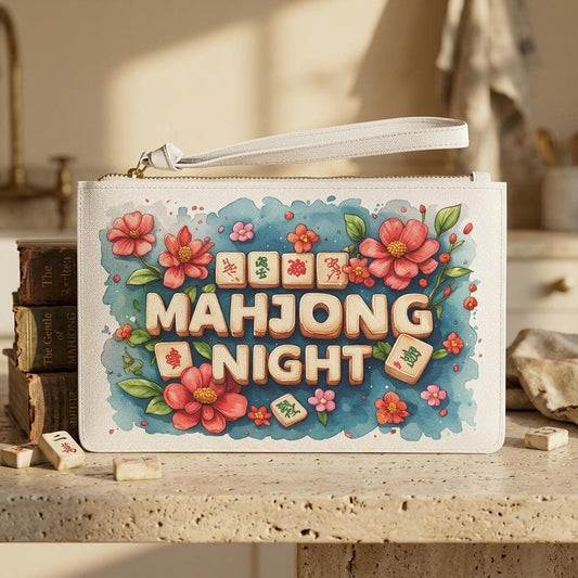 Floral Mahjong Tiles Clutch Bag | Game Night Wristlet