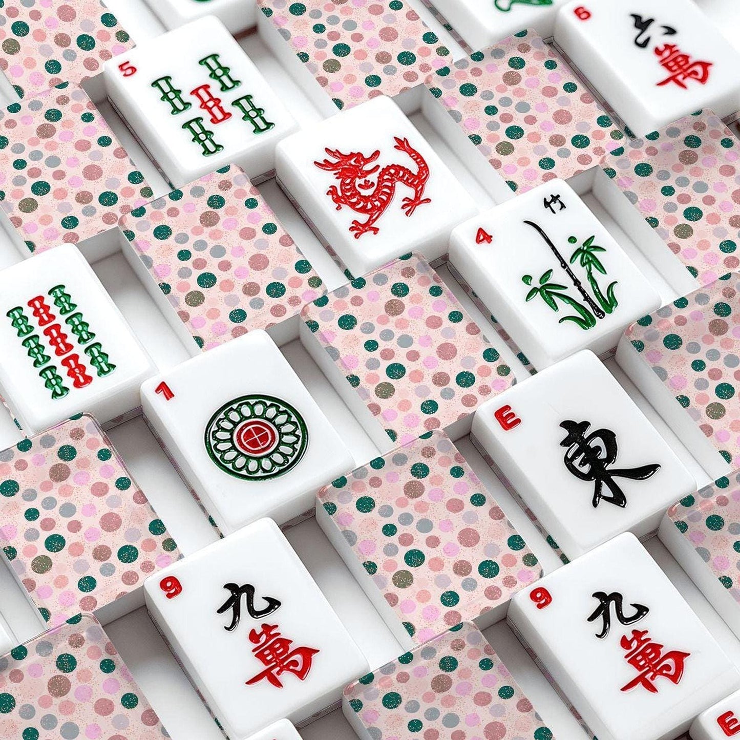 Mahjong Tile Set, Colorful Acrylic Game with Festive Dots Design