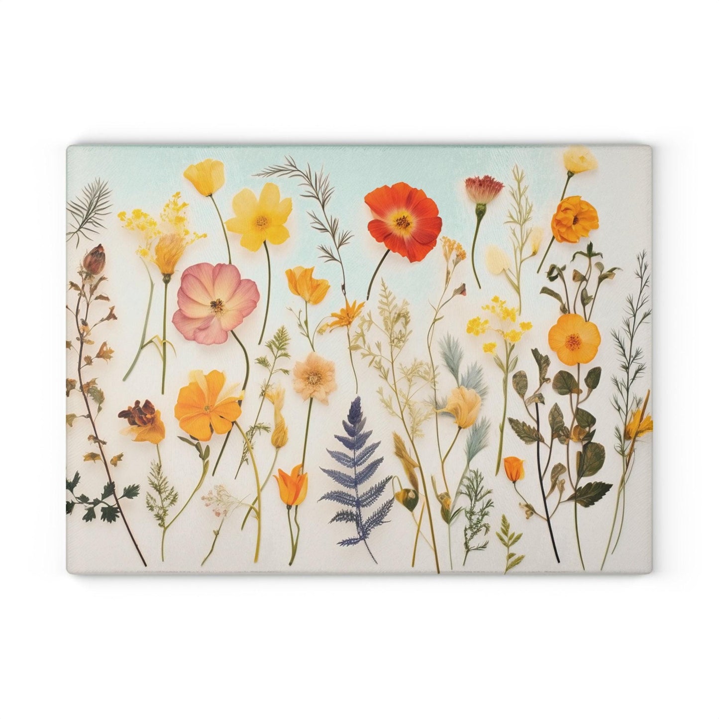 Decorative Chopping Wildflower Tempered Glass Cutting Board, Two Sizes, Textured Surface