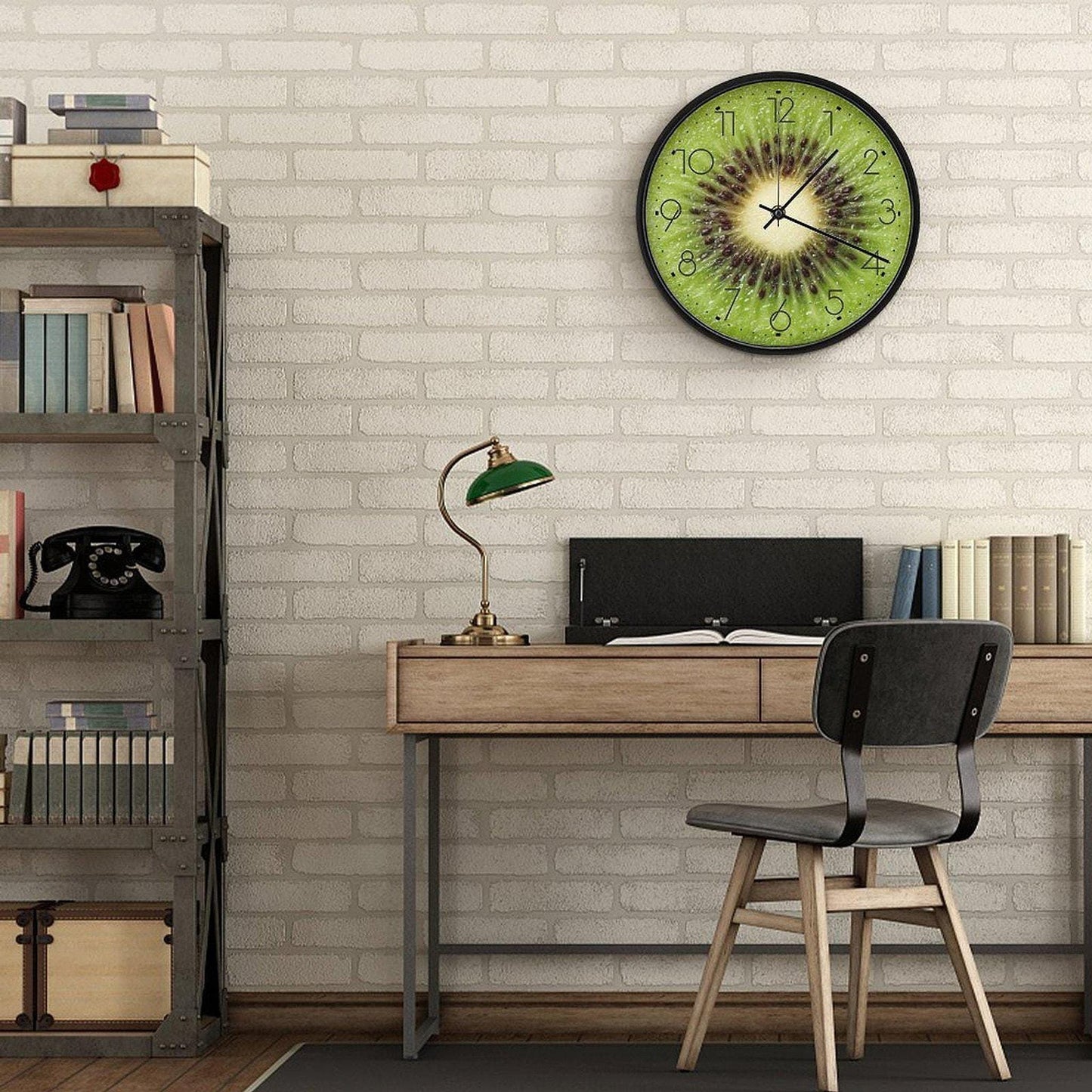 Restaurant Timepiece, Round Kiwi Slice Wall Clock with Silent Sweeping Seconds Movement