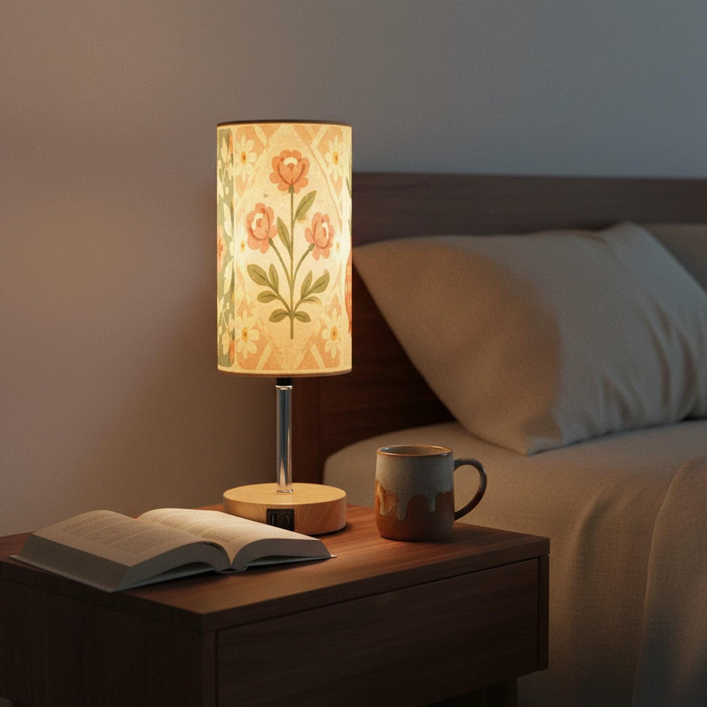 Folk Garden Lamp, Floral Design with Touch Dimming and USB Type-C Charging