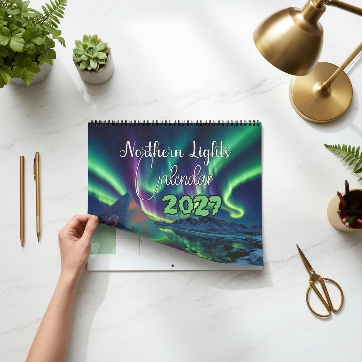 Northern Lights Wall Calendar 2027, Aurora Borealis Imagery on Matte Paper, Spiral Wire Binding