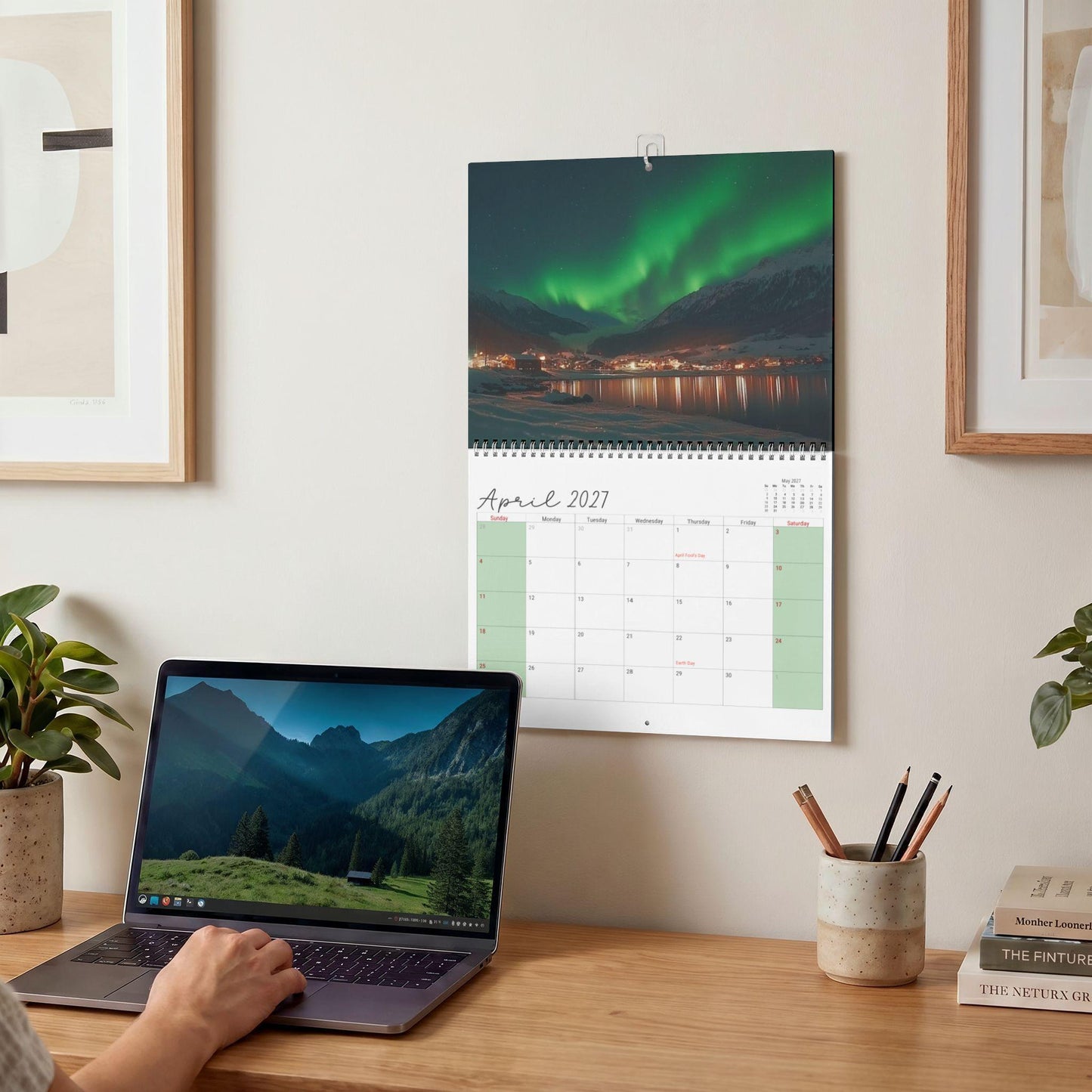Northern Lights Wall Calendar 2027, Aurora Borealis Imagery on Matte Paper, Spiral Wire Binding