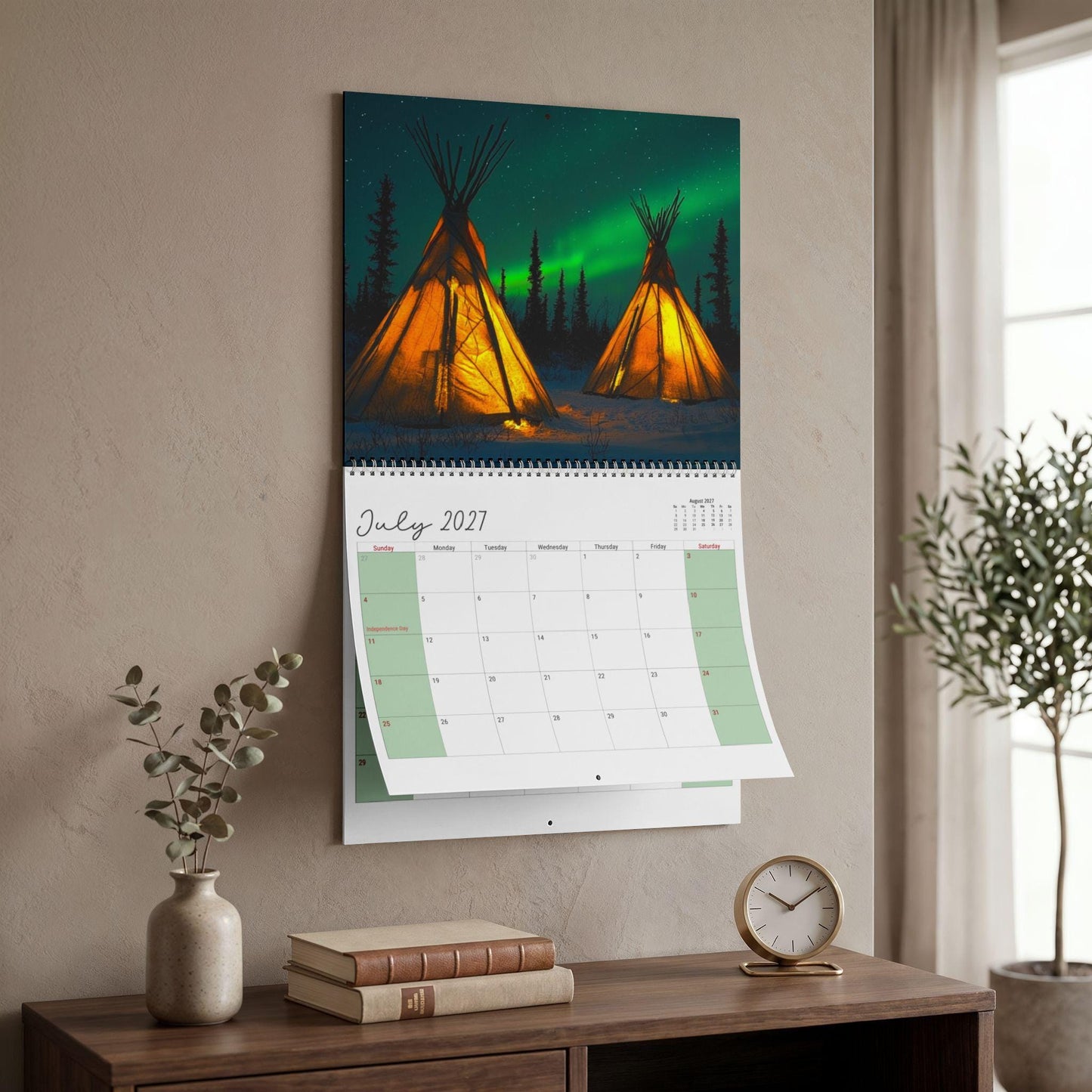 Northern Lights Wall Calendar 2027, Aurora Borealis Imagery on Matte Paper, Spiral Wire Binding