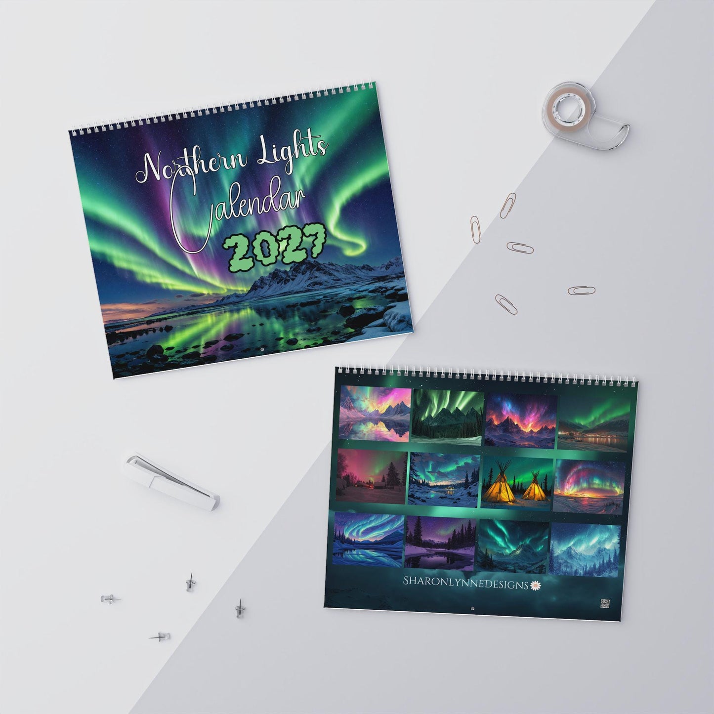 Northern Lights Wall Calendar 2027, Aurora Borealis Imagery on Matte Paper, Spiral Wire Binding