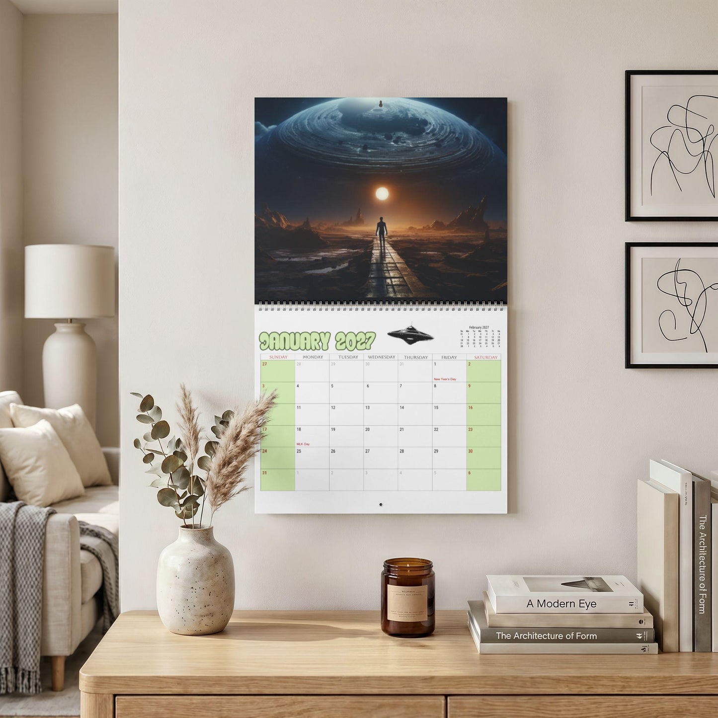 Alien 2027 Wall Calendar - Sci-Fi Space Theme Monthly Planner, Extraterrestrial Home Decor