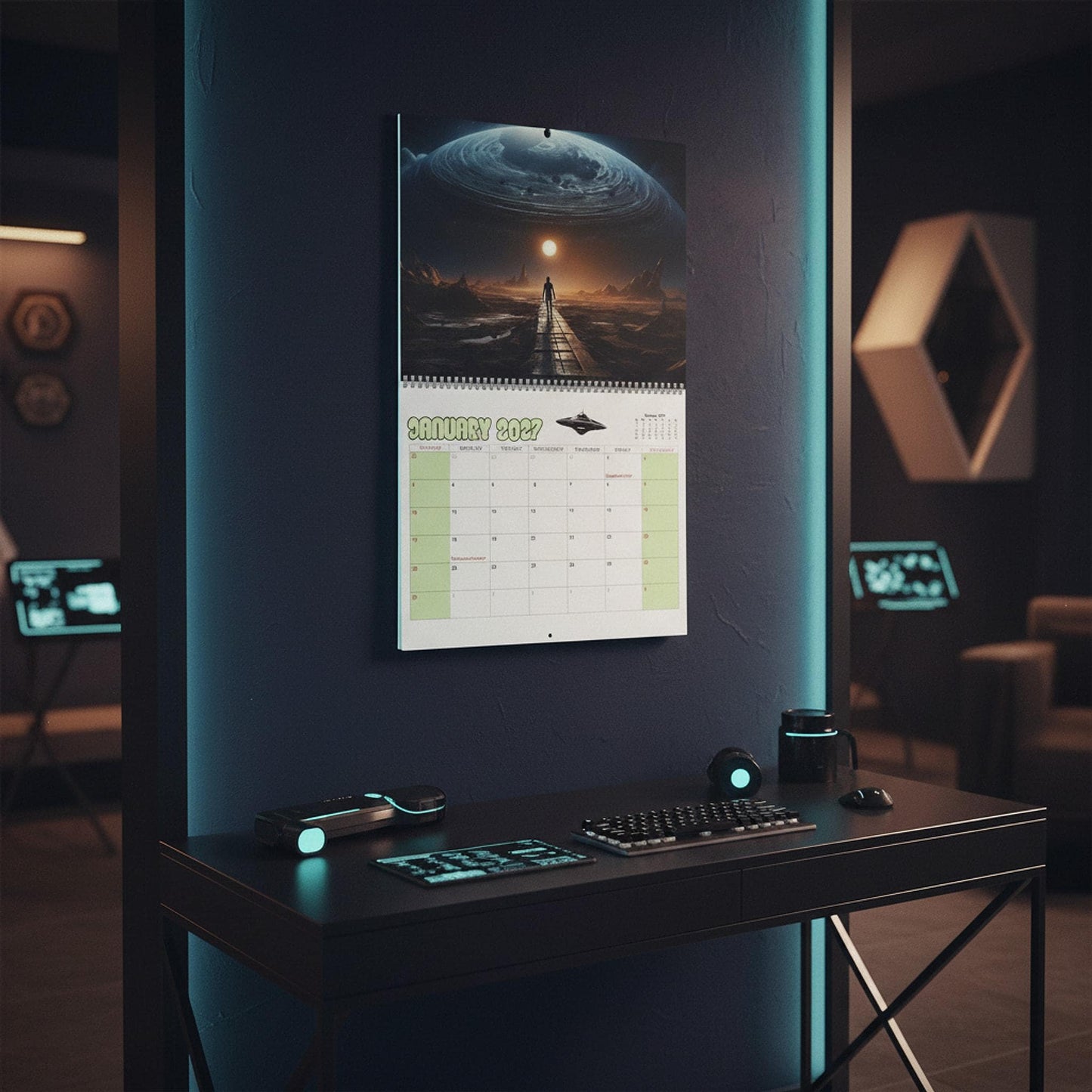 Alien 2027 Wall Calendar - Sci-Fi Space Theme Monthly Planner, Extraterrestrial Home Decor