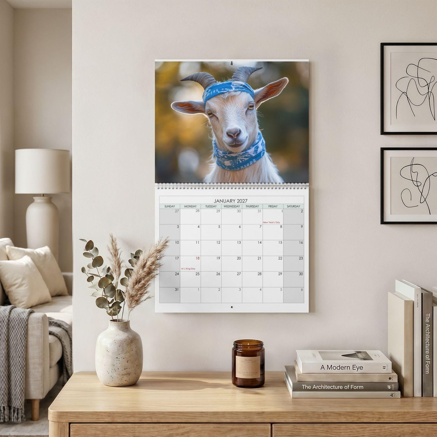 Goat Calendar 2027 | Whimsical Photos with Writable Grid
