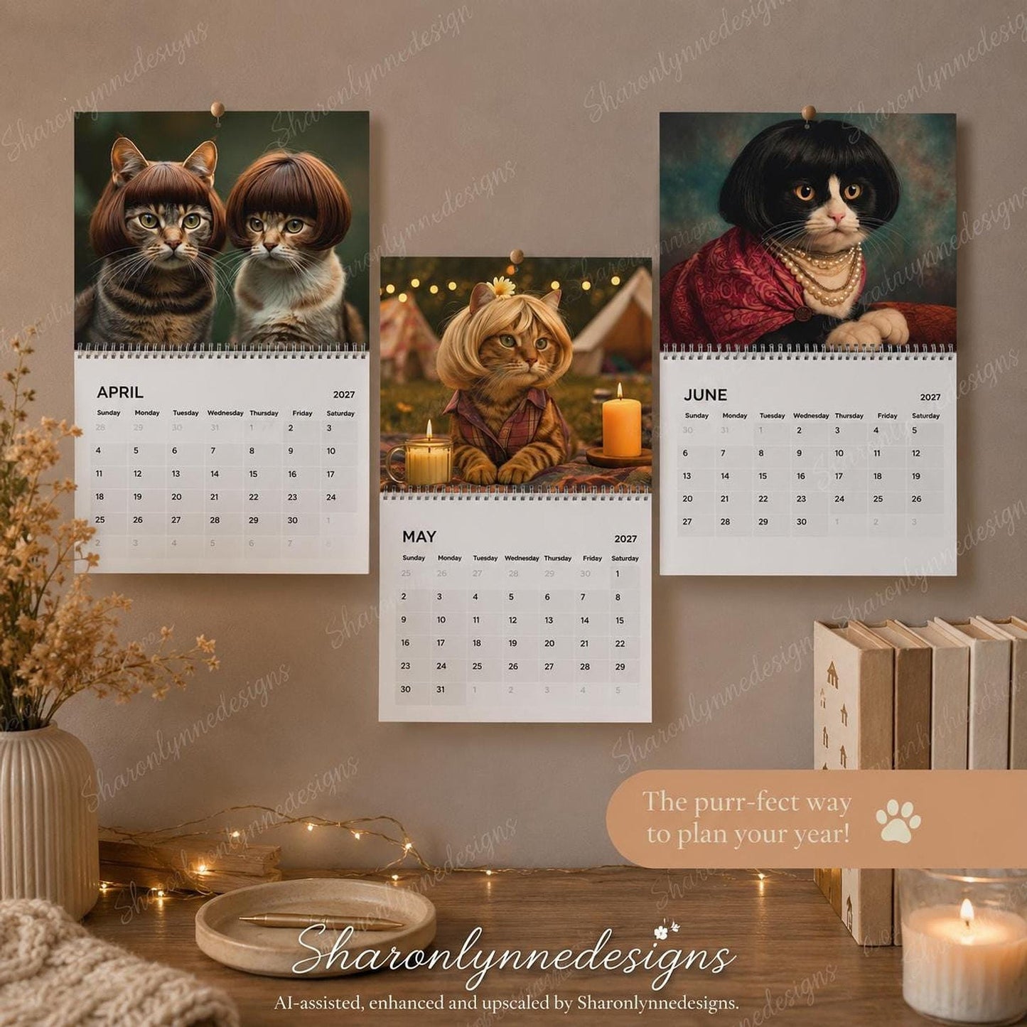 Cat Calendar 2027, Wigged Out Cats Wall with Feline Charm