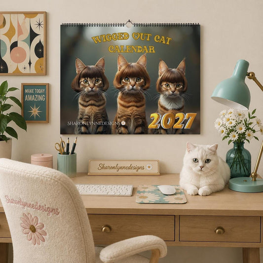 Cat Calendar 2027, Wigged Out Cats Wall with Feline Charm